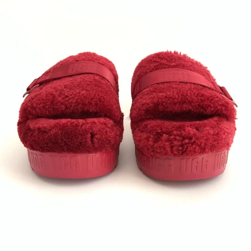 UGG Platform Fluffita Plush Cozy Open-toe Sanals Red 8